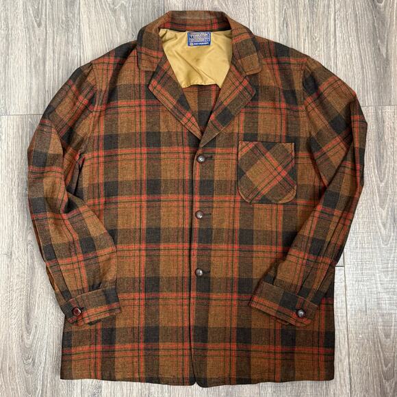 VTG Pendleton Plaid Mens Large Blazer Chore Coat Jacket Southwest 3 Button - Picture 1 of 11